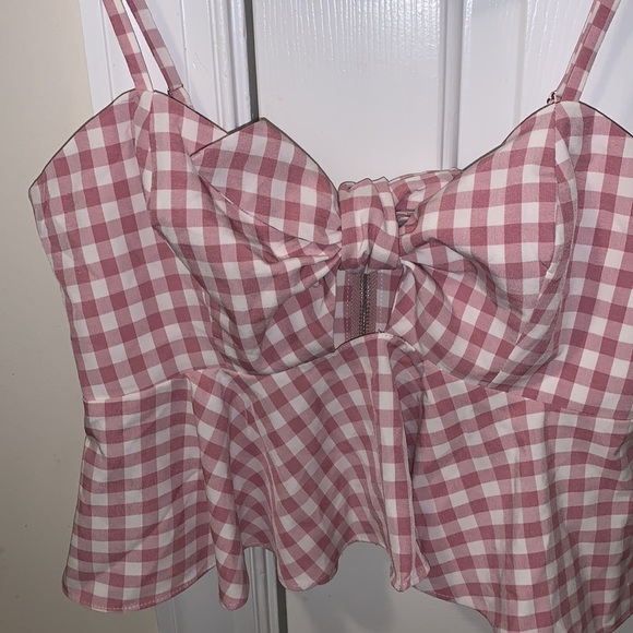 Lost in Lunar plaid bow tie front tank top - Picture 2 of 4